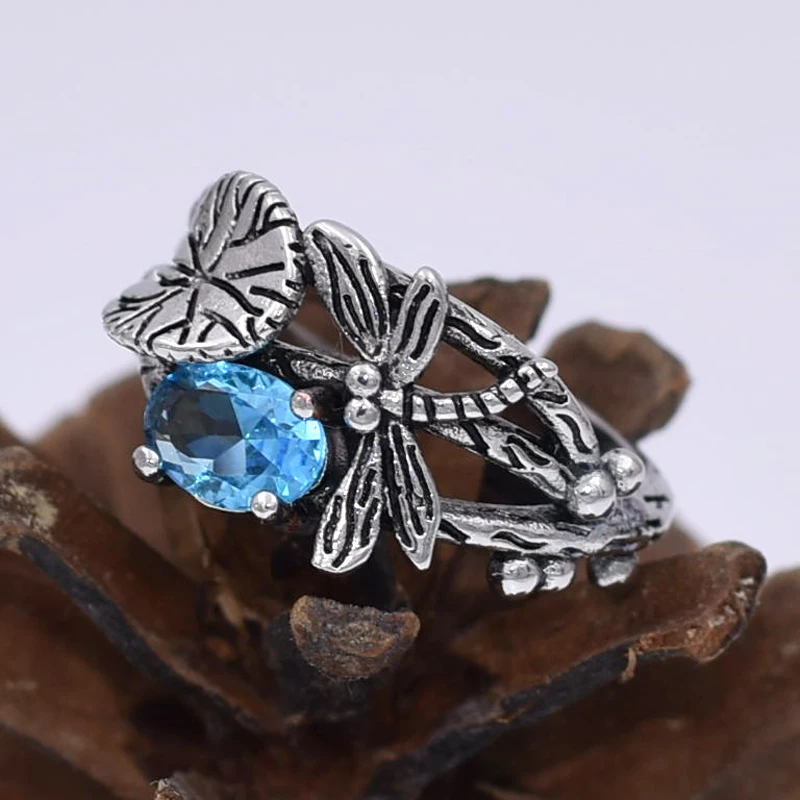 Креативное кольцо со стрекозой в форме листа лотоса, уникальное очаровательное женское кольцо серебряного цвета с голубым AAA цирконием, ювелирные изделия aneis feminino, размер 6-10