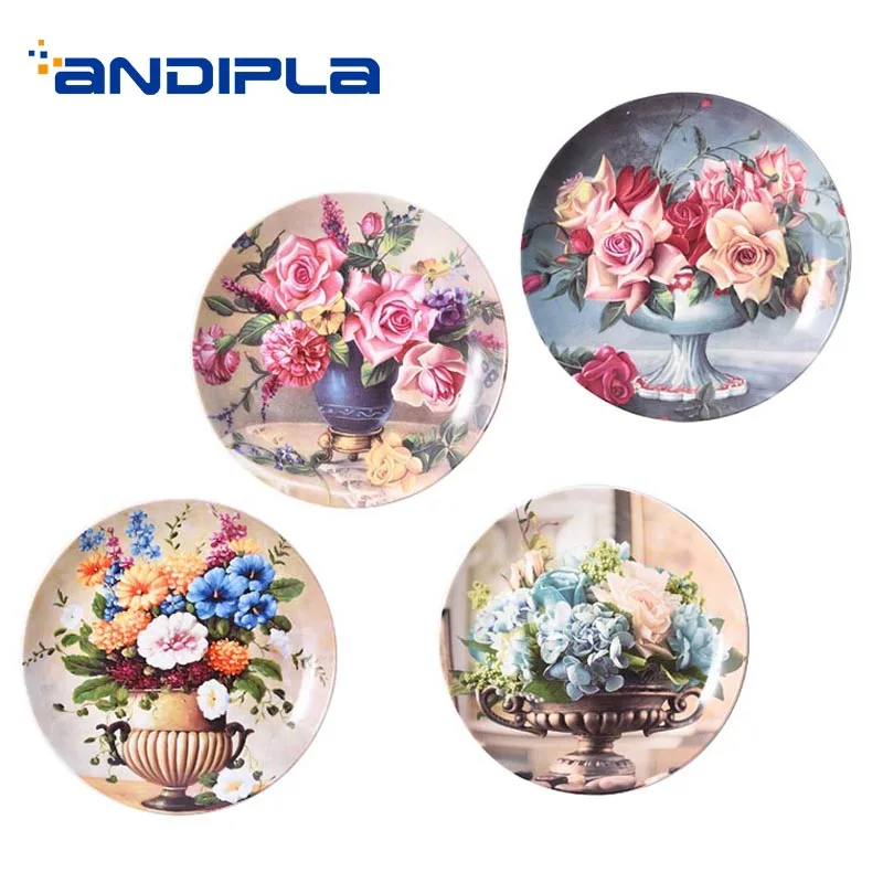 

10 Inch European Style Palace Wall Dish Decor Flowers Pattern Ceramic Porcelain Wall Hanging Round Plate Living Room Adornment