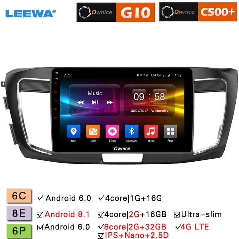 

LEEWA 10.1" 2.5D Nano IPS Screen Android 8.1 Octa Core/DDR3 2G/32G/4G LTE Car Media Player For Honda Accord 2014-2016 (Accord 9
