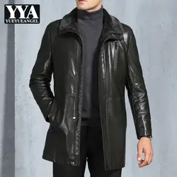 Мужская зимняя куртка из искусственной кожи высокого качества, меховая подкладка, ветровка, пальто для работы в офисе, деловой человек