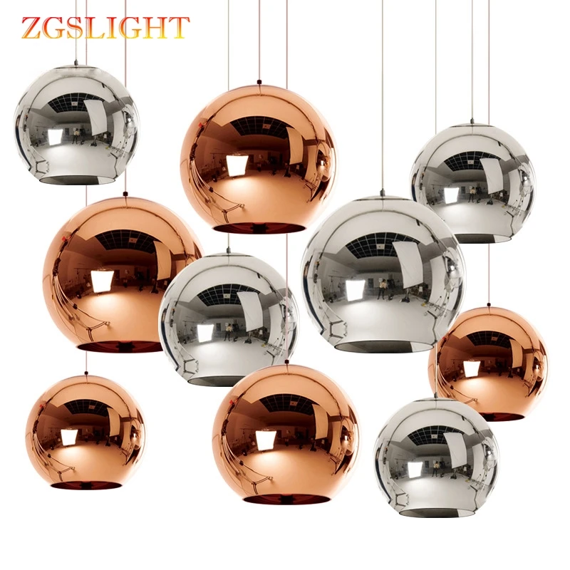 

Modern Chandelier Ball E27 Copper/sliver/gold Plated Glass Shade Pendant Lamp For Dining Room Kitchen Loft Decor