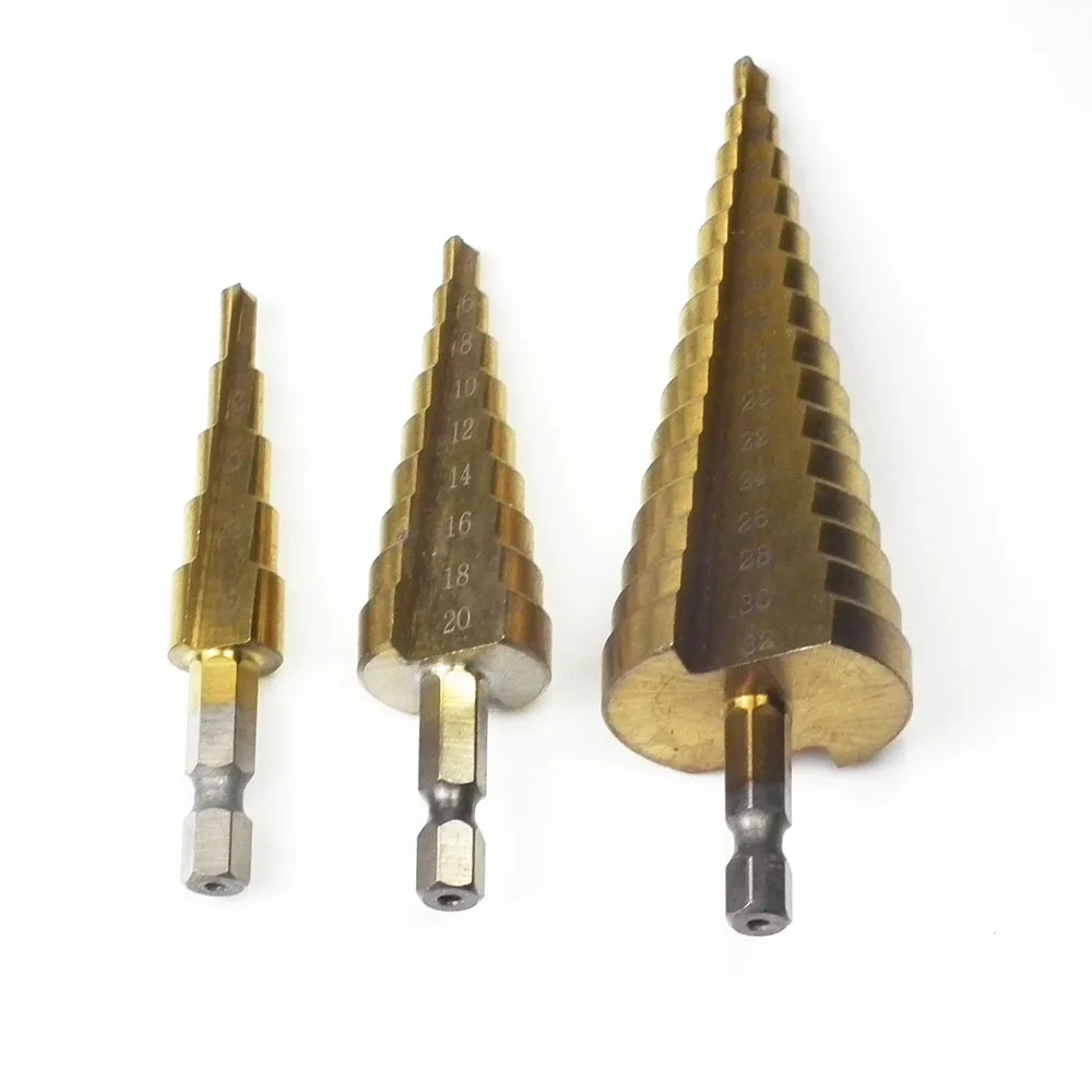 3pcs hex shank countersink step drill bit wood drilling hss drill set stepped drill woodworking tools portabrocas hexagonal 3pcs hex shank countersink step drill bit wood drilling hss drill set stepped drill woodworking tools portabrocas hexagonal
