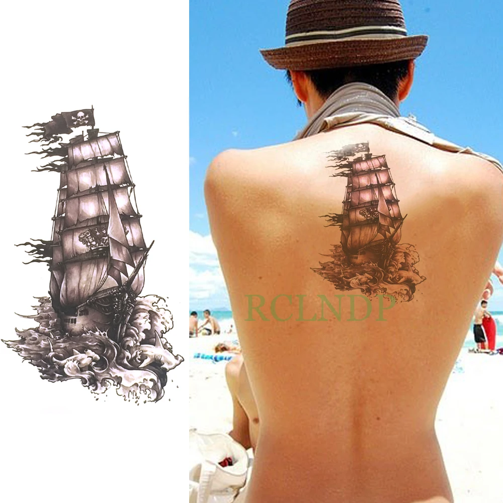 

Waterproof Temporary Tattoo Sailboat sailing ship tatto flash tatoo fake tattoos back leg arm hand large size for girl women man