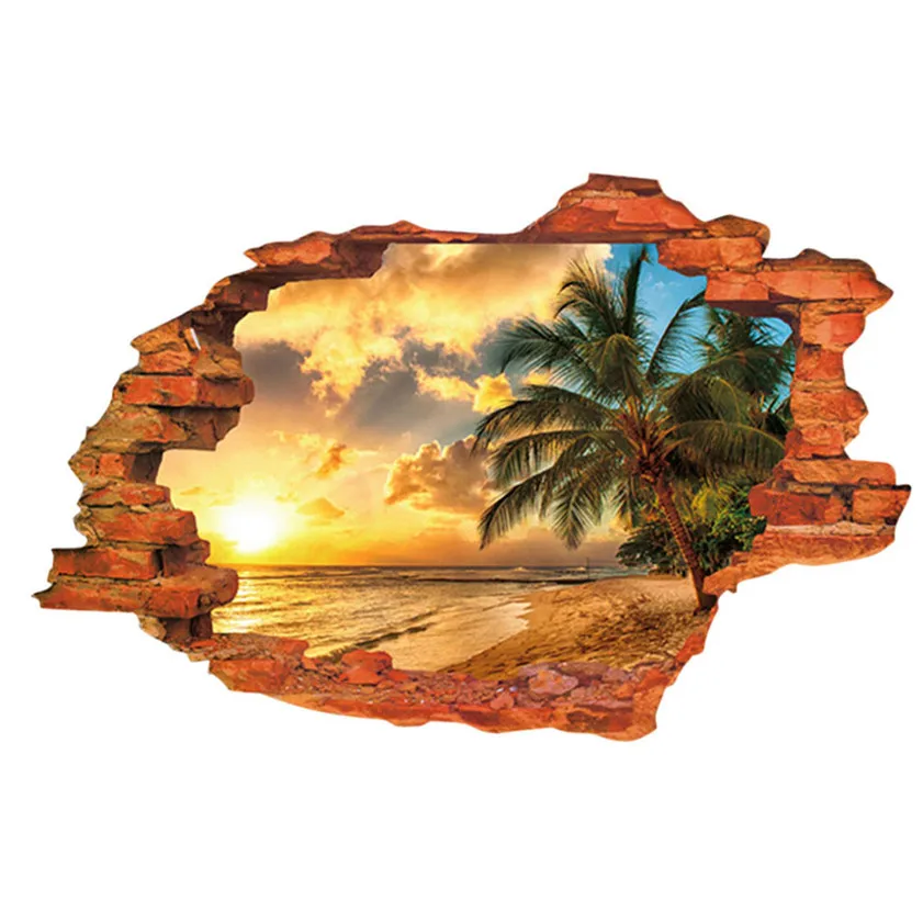11.11 High Quality Wall Sticker Sunset Seascape 3D Window View