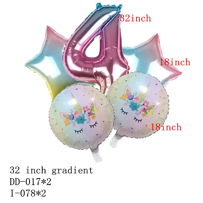 Hdbfh 5 шт./лот Новинка 32-дюймовый градиентная расцветка; Высота цифровой Единорог алюминий воздушный шар для вечерние на день рождения украшение шар - Цвет: 4