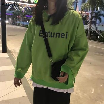 

Hoodies Women O-Neck Letter Printed Loose Simple All-match Korean Style Leisure Pullovers Womens Soft Ulzzang Sweatshirts Chic