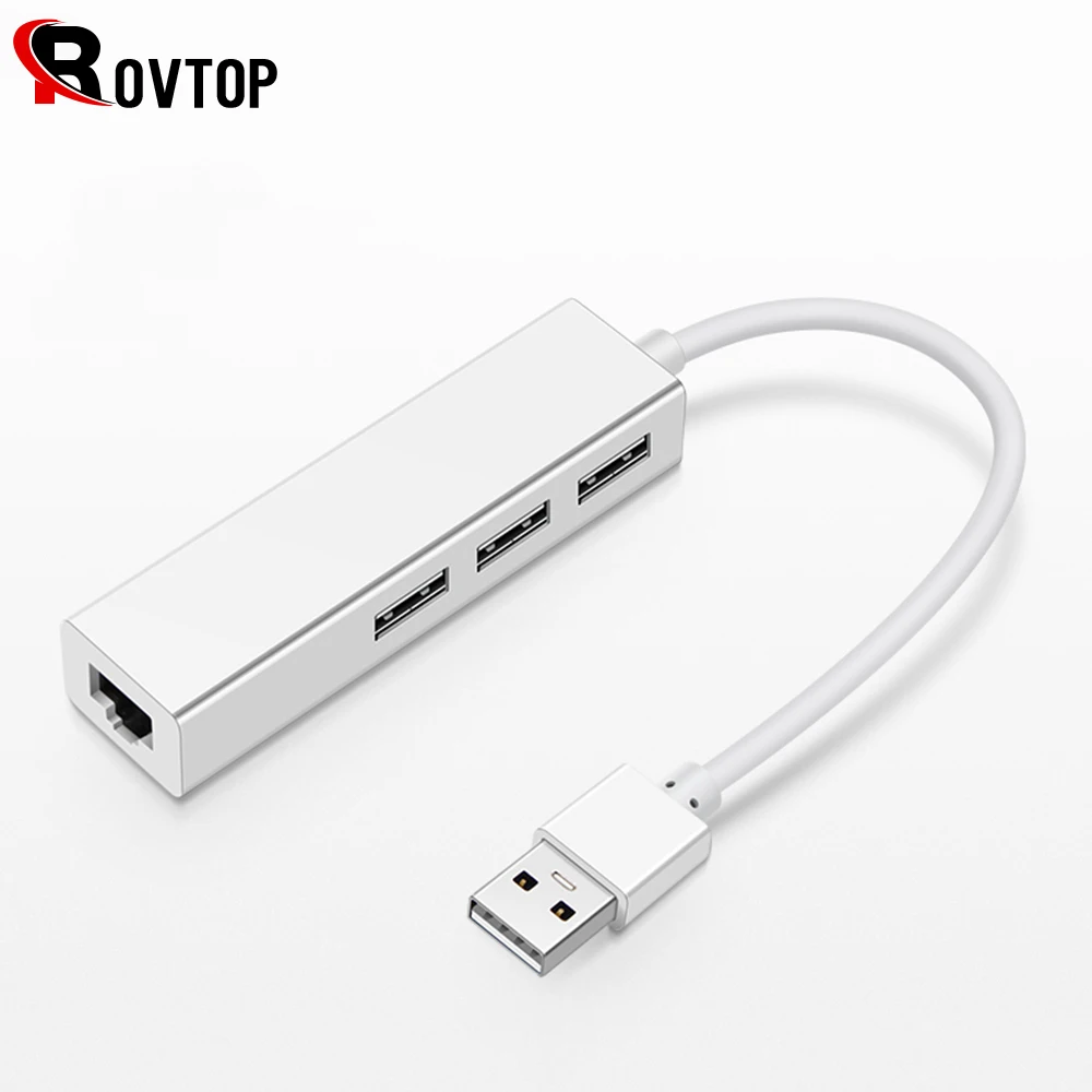 

Rovtop USB Hundred Megabits Ethernet Adapter 10/100Mbps USB Hub 2.0 Lan Wired Network Card Rj45 Port USB Splitter for Computer