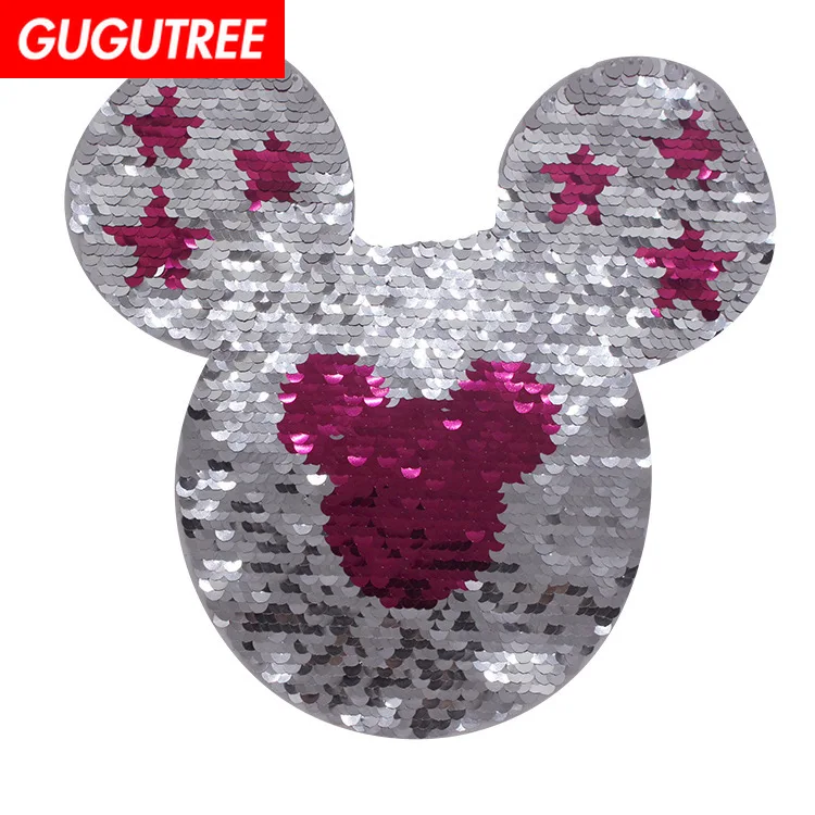 

GUGUTREE embroidery Sequins big mouse patches star patches badges applique patches for clothing XC-438