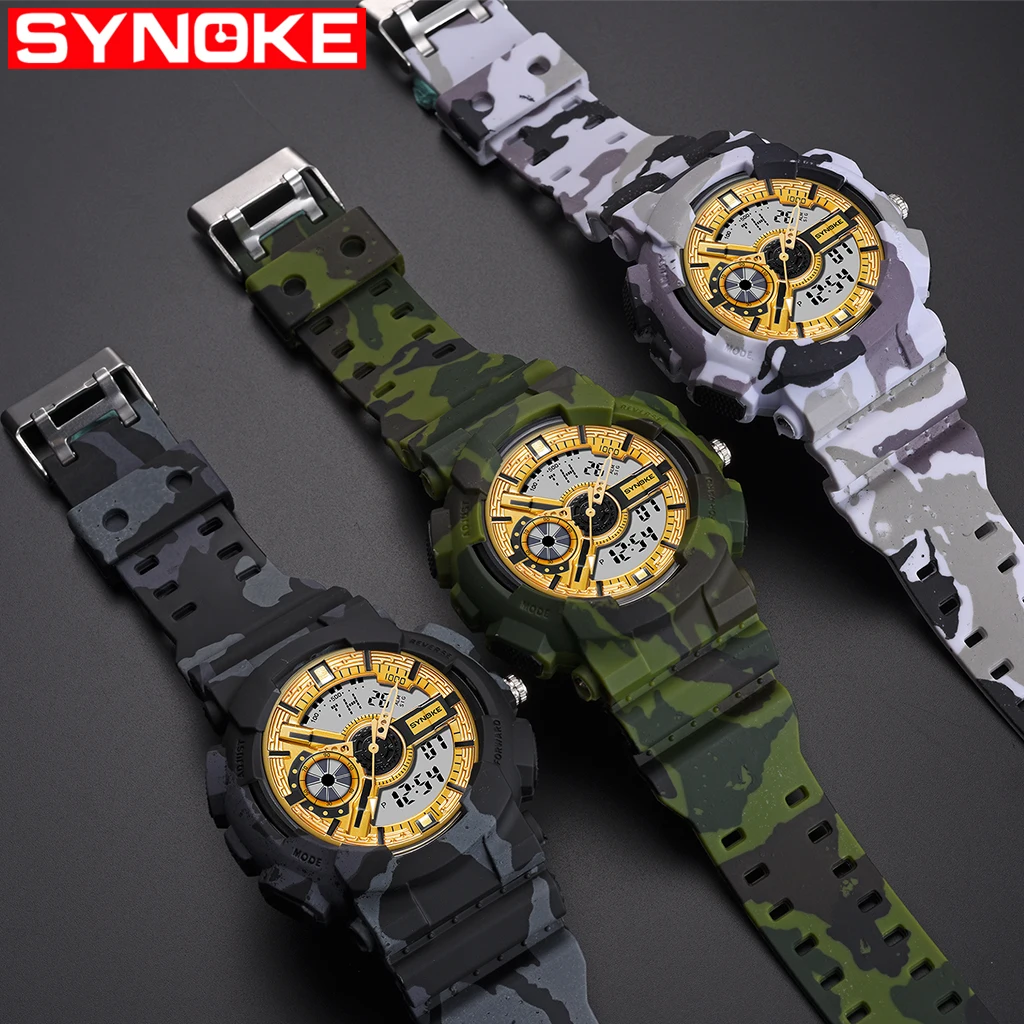 SYNOKE мужские спортивные военные цифровые часы красочные светящиеся
