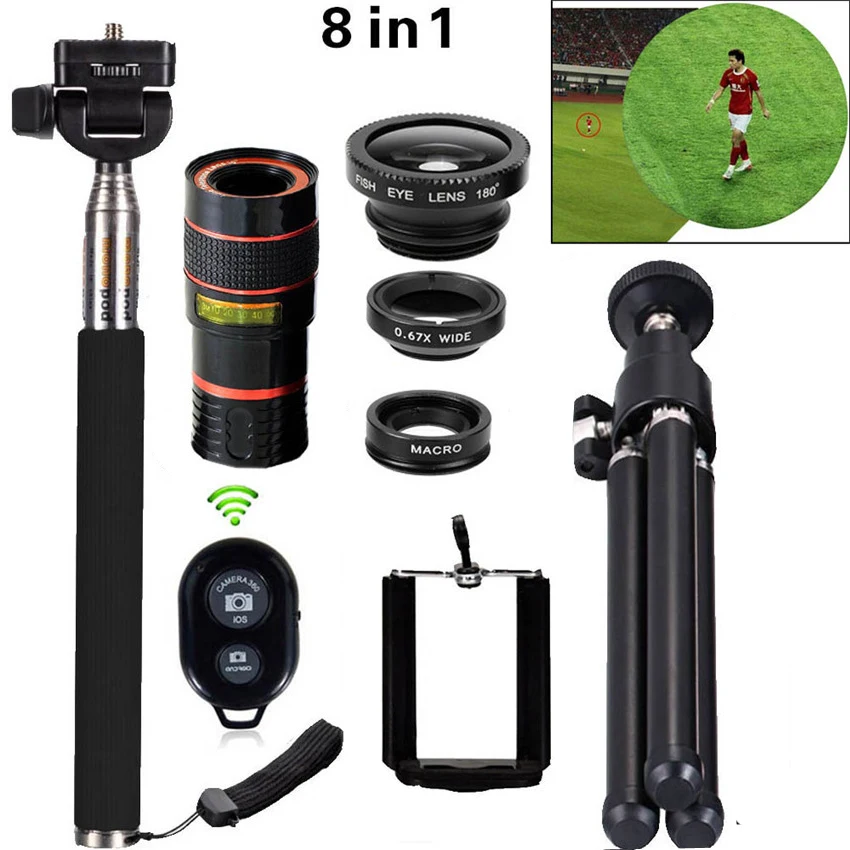 imágenes para 8en1 12X Zoom de La Cámara Teleobjetivo Telescopio Del Teléfono 3in1 Clip en Bluetooth Kit de lente Gran Angular Ojo de Pez Macro Para iPhone Samsung imágenes para 8en1 12X Zoom de La Cámara Teleobjetivo Telescopio Del Teléfono 3in1 Clip en Bluetooth Kit de lente Gran Angular Ojo de Pez Macro Para iPhone Samsung