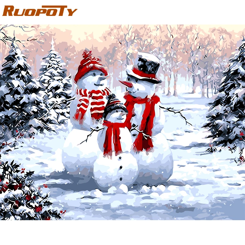 

RUOPOTY Frame Snowman Diy Painting By Numbers Landscape Modern Wall Art Picture Canvas Painting Acrylic Coloring By Numbers Arts