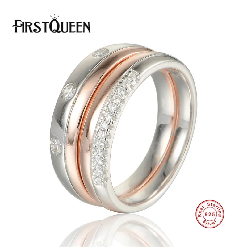 

FirstQueen 925 Sterling Silver Stackable Heart Nature Stone Ring for Women Clear CZ Authentic Silver Jewelry