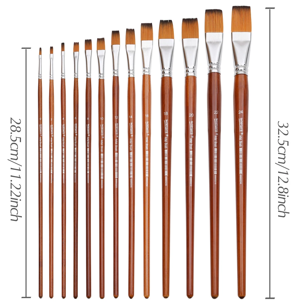 Dainayw 13 шт. плоские Кисти для длинной ручки акриловая акварель маслом художника профессиональные наборы для рисования с синтетическими нейлоновыми наконечниками