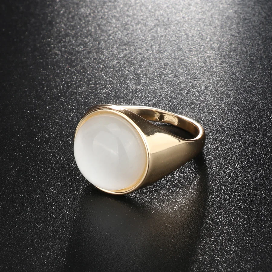 2018 Fashion Round White Opal Stone Ring Gold Color Engagement Wedding Rings For Women Minimalist Bulgaria Jewelry