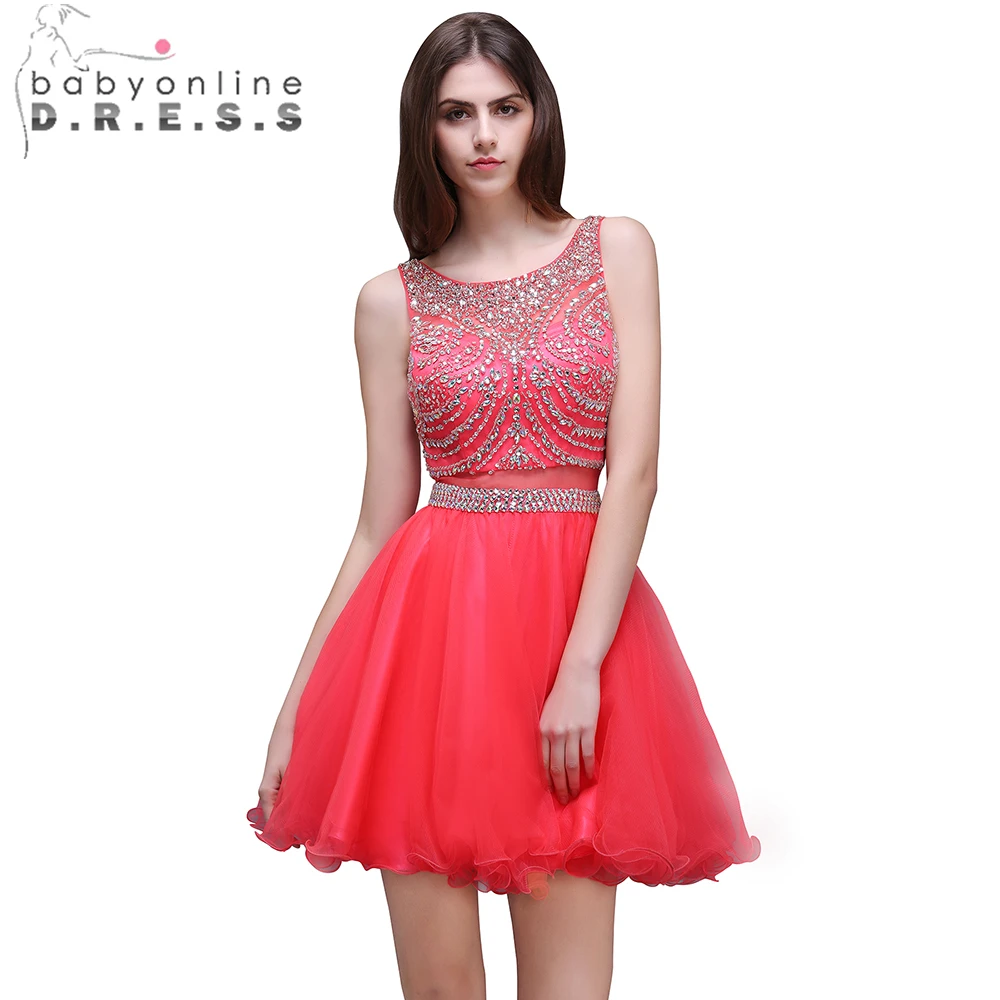 Red Color Heavy Beaded Crystal Short Prom Dresses 2017 Sexy