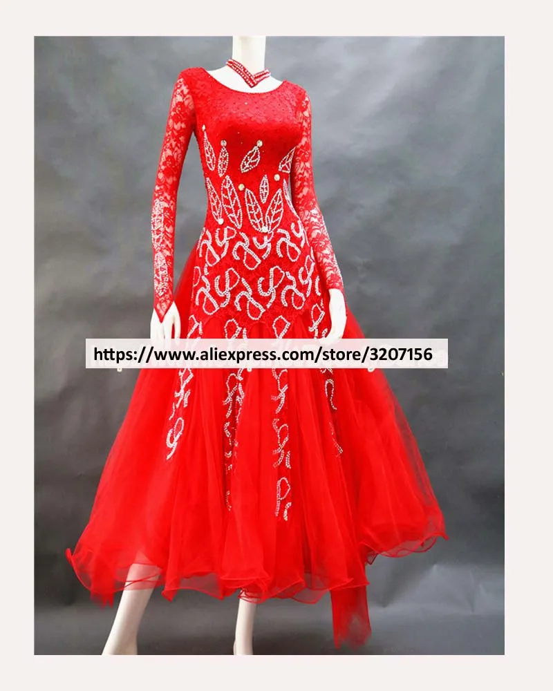 

2017 NEW Red costume ballroom dance competition dresses standard ballroom dress modern dance costumes for kids Speaker sleeve