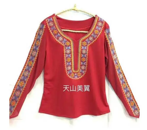 Xinjiang Dance tops Dance shirt Long sleeve Uighur women shirt Embroidery - Color: 1