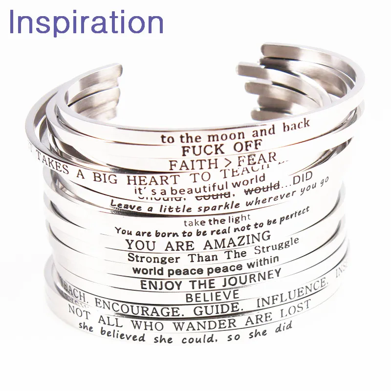 

Stainless Steel Bangle Never Fade Color Positive Inspirational Bracelet Quote Cuff Engraved Bracelet & Bangle for Women Gift