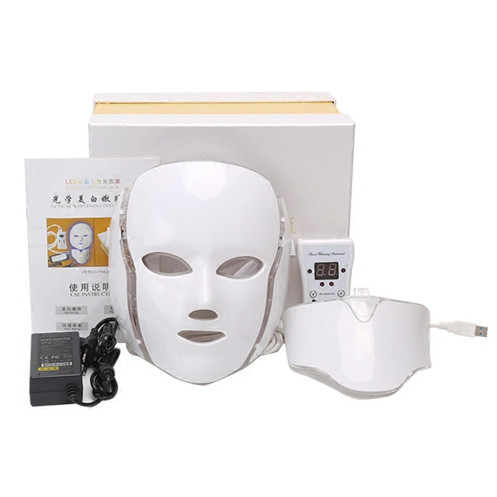 Online Instrumento Facial fotón máscara Facial terapia 7 colores LED cuello rejuvenecimiento de la piel Anti acné arrugas tratamiento de belleza salón Cuidado del Hogar