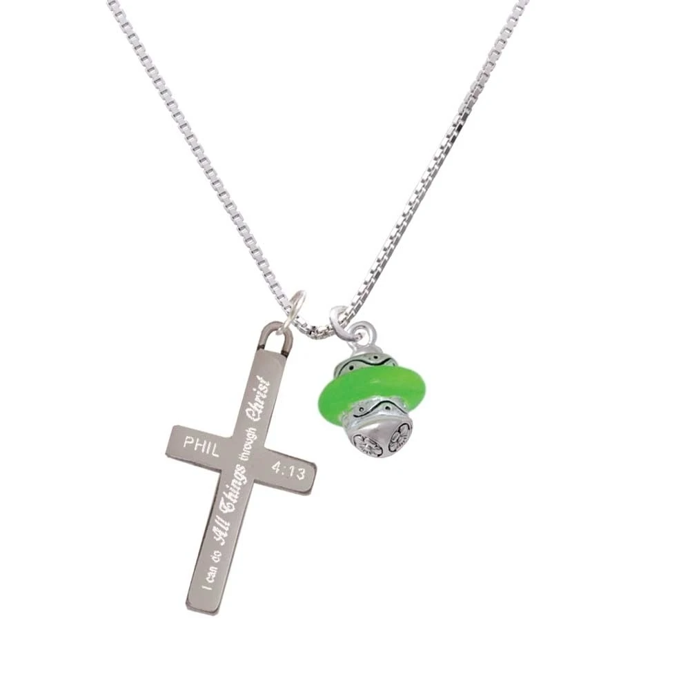 Lime Green Center Spinner - I Can Do All Things - Cross Necklace