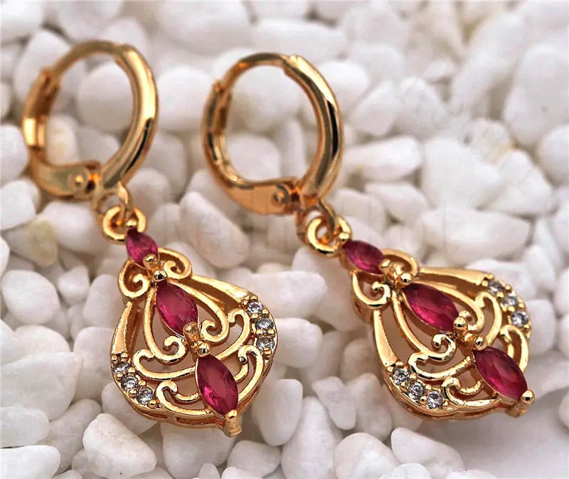 

Drop Earrings for Women Gold Color Geometric Earring with Red Zircon Trendy Jewelry for Party Wedding Anniversary Gift