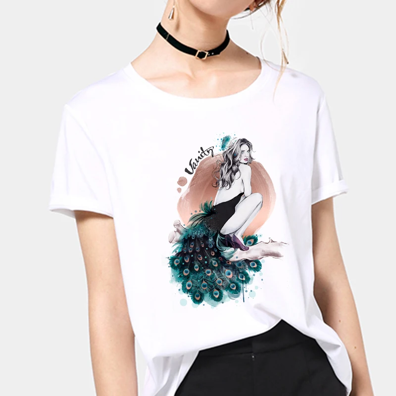 

2019 New summer Sexy beauty Printed t shirt women aesthetics Short Sleeve t-shirt White Thin section Hipster Tshirt Tops clothes