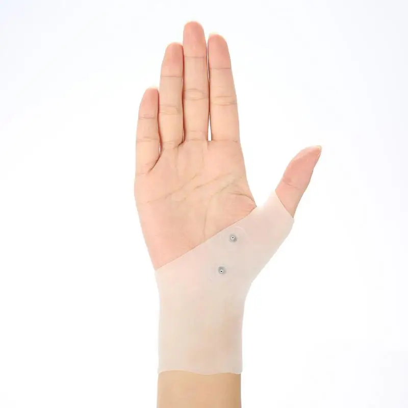 Силиконовая Магнитная терапия, перчатки для поддержки большого пальца, компрессионная повязка на запястье, артрит, облегчение боли, защита рук, поддержка скобы - Цвет: Белый