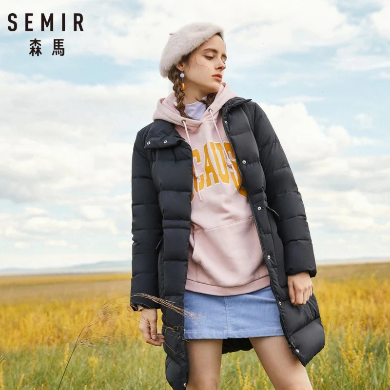 Skup SEMIR kobiet długa Stand up kołnierz płaszcz z zatrzaskiem kieszeń na zamek błyskawiczny i zamknięcie na zatrzask dół wypełnienie ocieplana kurtka jedwabistego poliestru pokryte