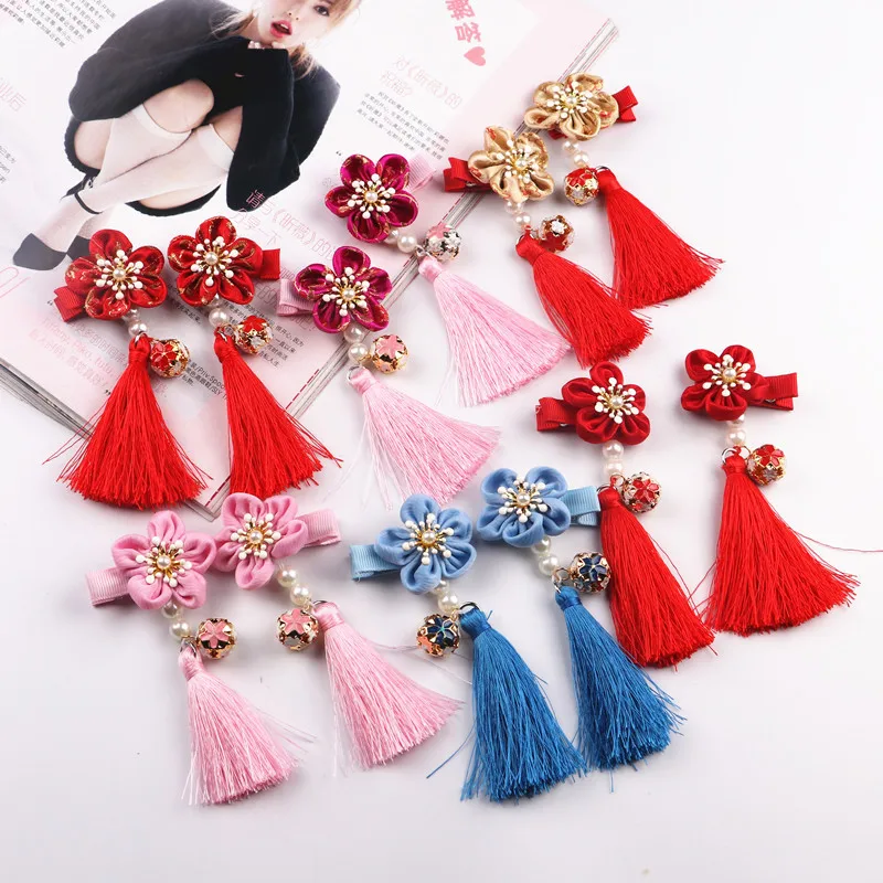 

2pcs/lot Five petal flower fringed hair accessories wholesale antique wind hairpin duckbill clip folder