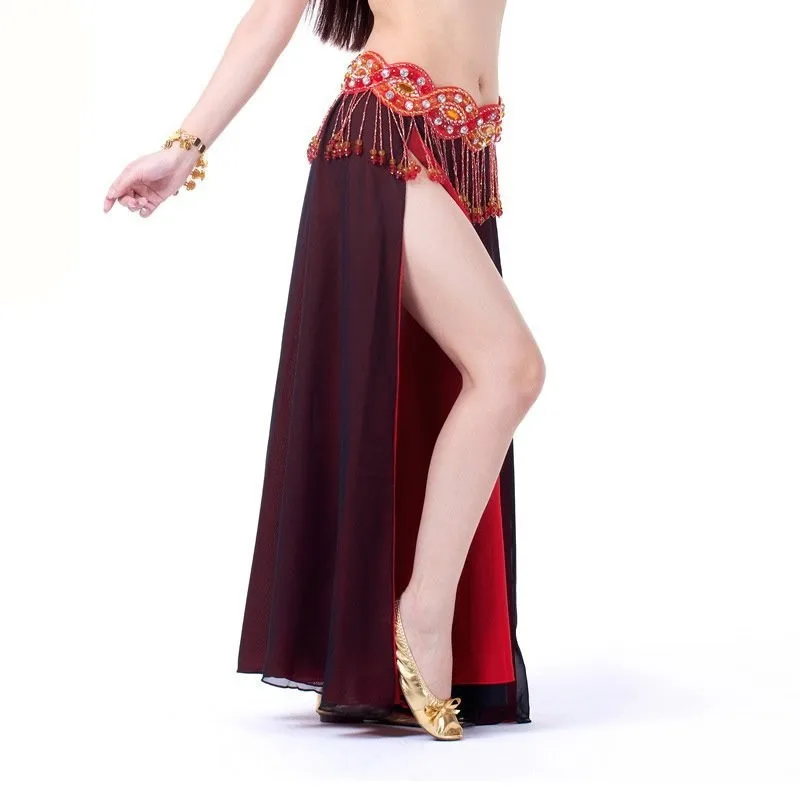 Юбка, костюм для танца живота 2 боковыми разрезами юбка пикантные Для женщин живота юбка для танцев профессионального без ремня