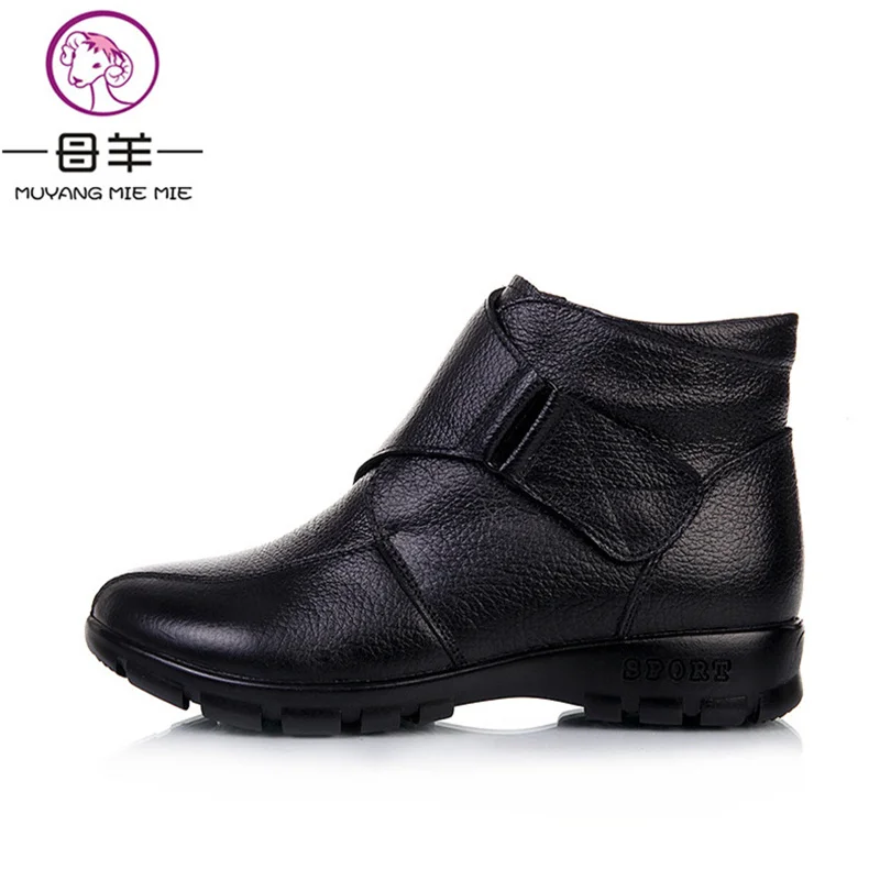 MUYANG MIE MIE Plus Size Winter Women Shoes Woman Genuine Leather Flat Ankle Boots Fashion Warm Snow Boots Women