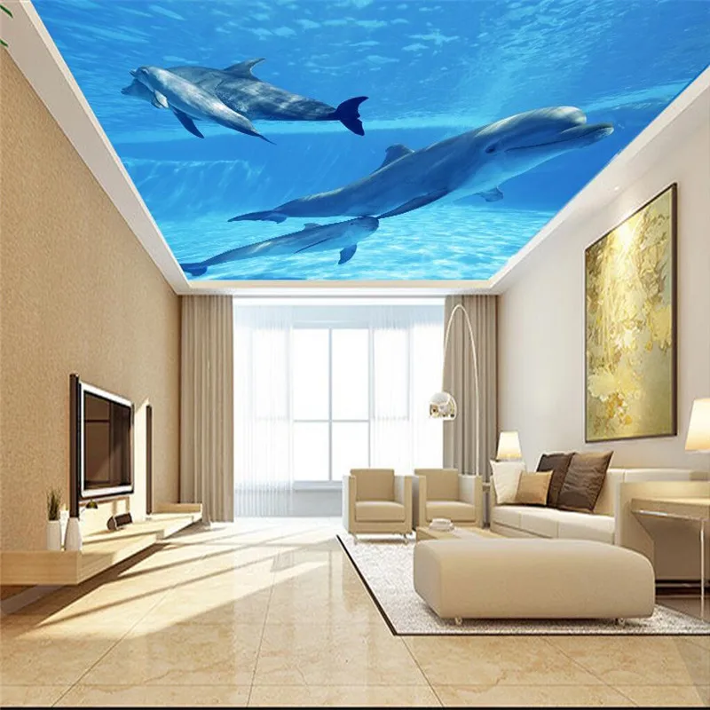 beibehang Custom murals 3d modern blue sea dolphins takeoff sky
