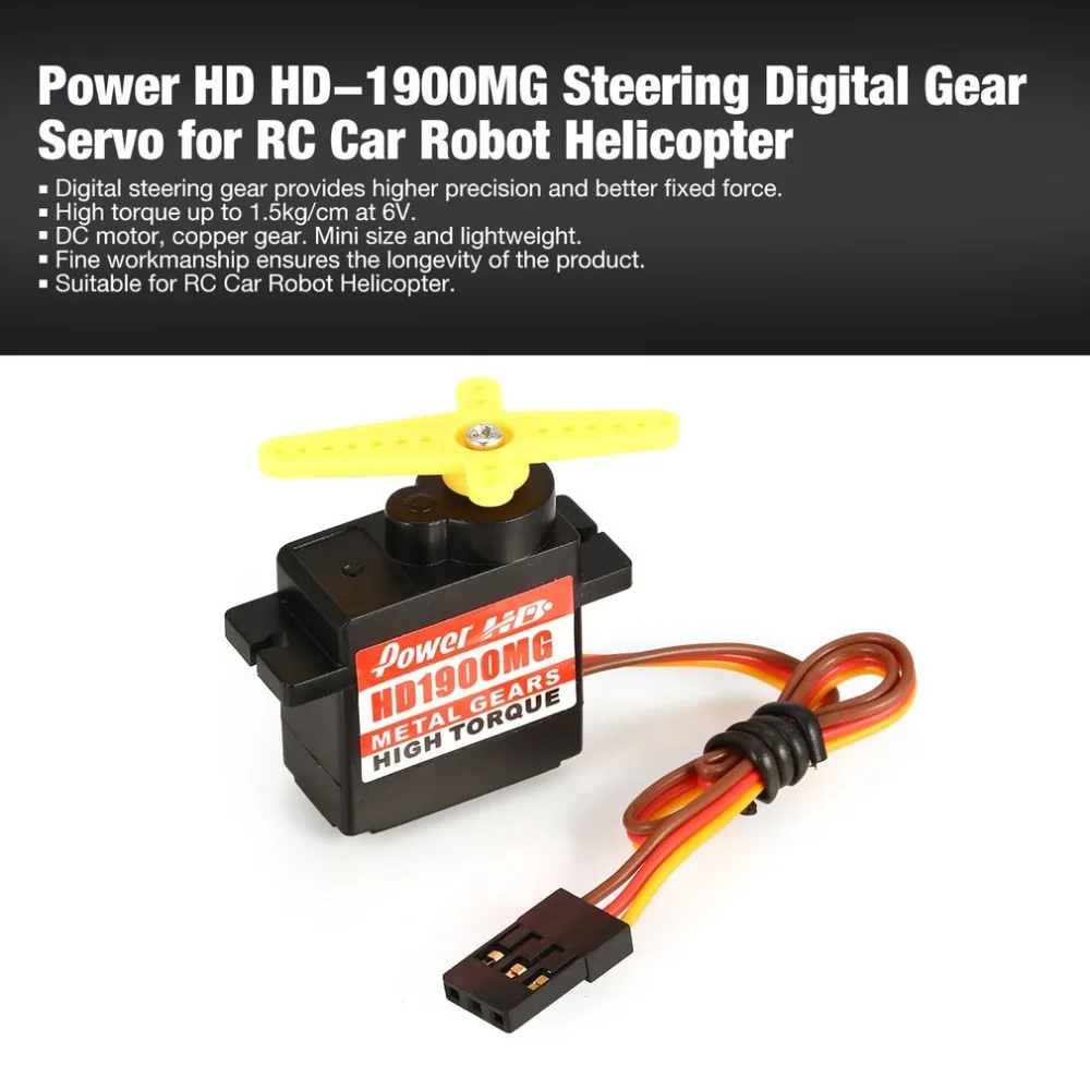 

Power HD HD-1900MG 1.5kg Steering Torque Digital Copper Metal Gear Servo for RC Car Buggy Robot Helicopter Drone