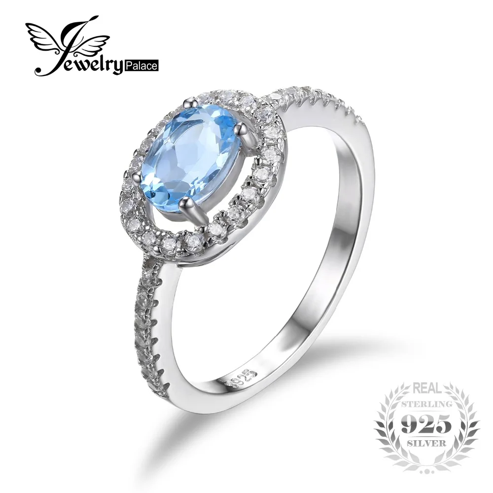 JewelryPalace Oval 1ct Natural Blue Topaz 925 Sterling Silver Ring Classic Engagement Wedding Rings For Women