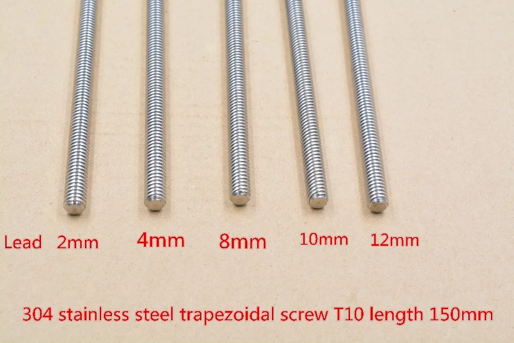 

304 stainless steel T10 screw length 150mm lead 2mm 3mm 4mm 8mm 10mm 12mm trapezoidal spindle screw 1pcs