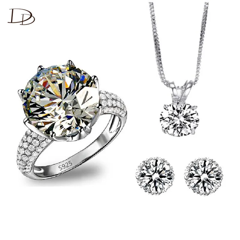 

big crystal ring pendant necklace earrings sets for women wedding bridal white gold color jewellery brand jewelry ASM008