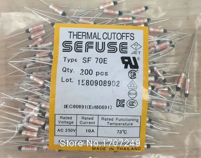 

Free Shipping 100PCS/lot NEW SF70E SEFUSE Cutoffs Thermal Fuse 73C 73 Degree 10A 250V Metal fuse