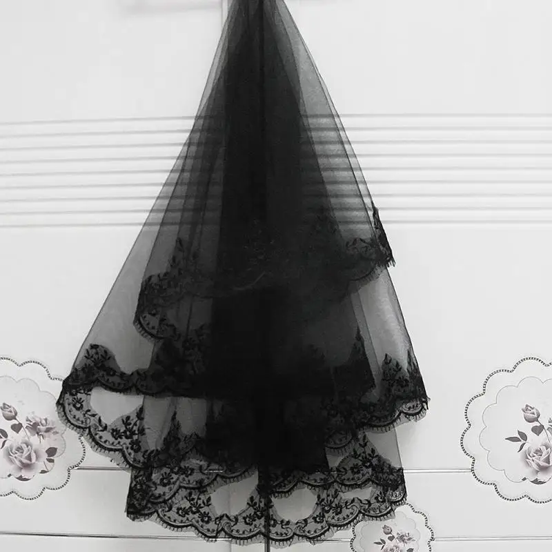 Stunning Lace Edge Black Wedding Veils Bridal Veil Halloween Cosplay