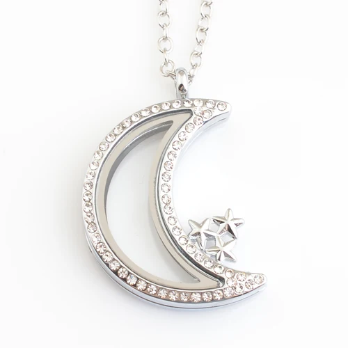 

High polished magnetic floating locket ,The moon and stars lockets FN0041(chains included for free)