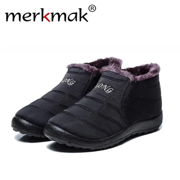 

Merkmak Men Winter Shoes Solid Color Snow Boots Plush Inside Bottom Keep Warm Waterproof Ski Boots Size 35 - 47 New Fashion 2018