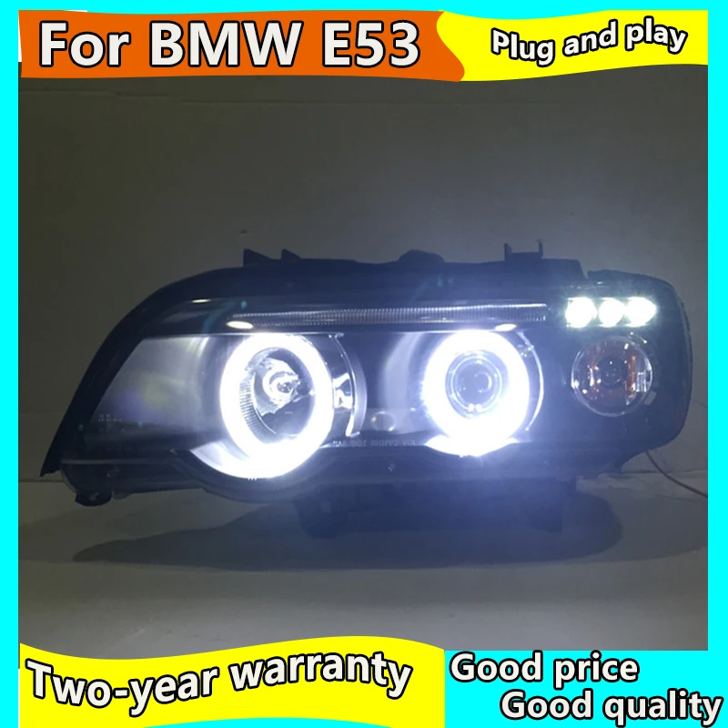 2 шт. фара 1998-2003 год для BMW для X5 E53 Головной фонарь задний свет глаза ангела черный корпус с HID комплект E53 передние лампы
