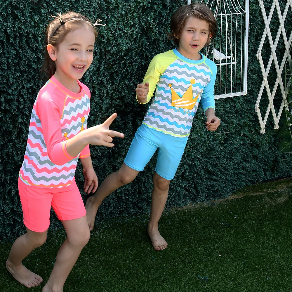 Комплект из 3 купальников с длинными рукавами и волнистым принтом купальный