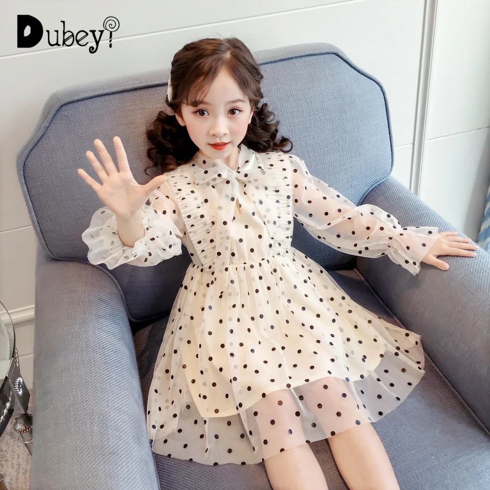 

Summer Casual Dot Long Sleeve Dress for School Girl Elegant Tunic for Girl Holiday Party Little Girls Clothing for 2-8 Years Old