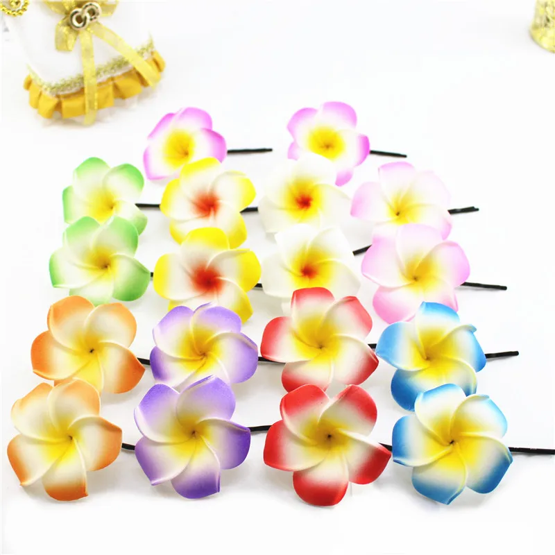 20 assorted color Foam Hawaiian Plumeria flower Frangipani Flower bridal hair clip 4.5cm f-8-m