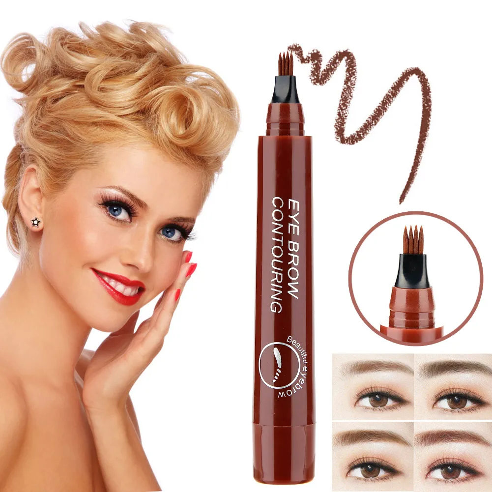 4 Fork Tip Liquid Eyebrow Pen Waterproof Tattoo Durable Eye Brow Pencil