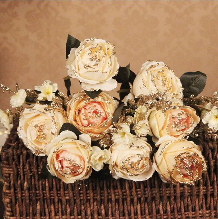 Европейский Смола ваза украшения ремесла украшения Моделирование Букет пионов, искусственный цветок дома гостиной в горшках поддельные цветы