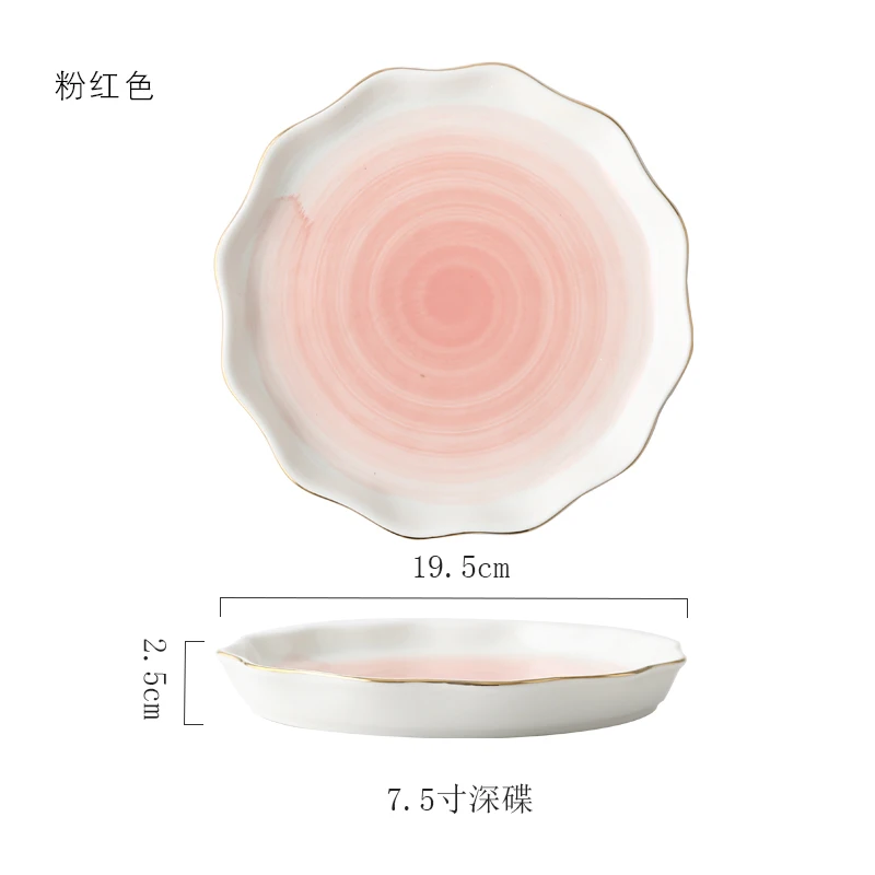Европейский стиль золотой обод пятно керамическая тарелка рисовое блюдо рыбы блюда для бифштекса блюдо в стиле вестерн блюдо десертная тарелка посуда набор украшения - Цвет: 7.5 inch pink