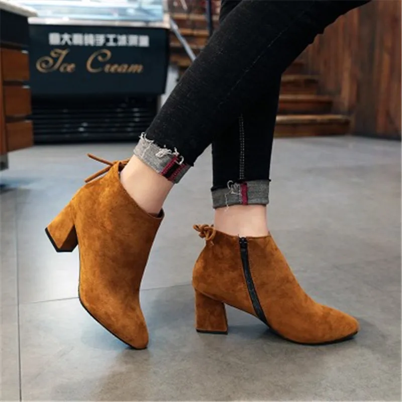 

feiyitu 2019 Boots For Women Pointed Toe Autumn Riding Boots Hoof Heels Prom Shoes Female Winter Fashion Ankle Boots black yello