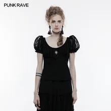 Панк Рейв черный стимпанк короткий рукав Футболка женская Милая vestido Готическая готика harajuku Лолита футболка WT489