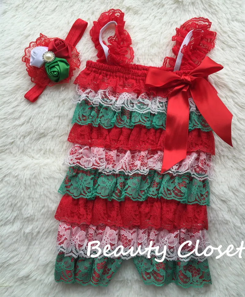 Baby Christmas lace romper,baby 1st Christmas outfit,newborn xmas jumpsuit,baby christmas clothing